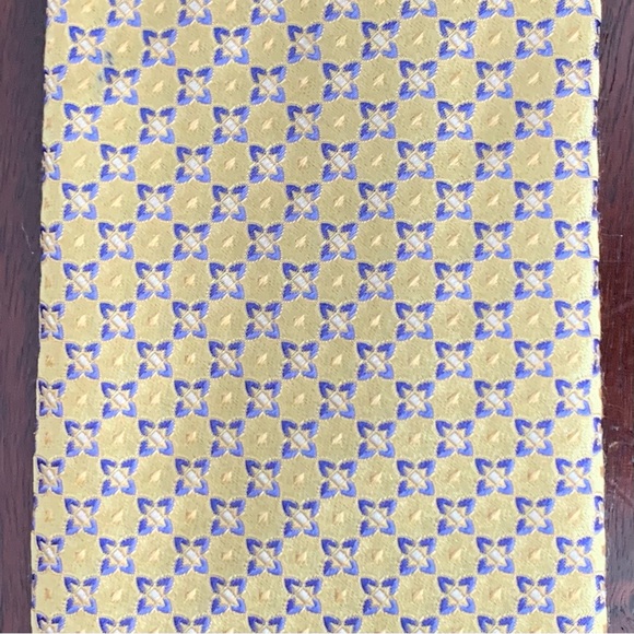 Canali Men's Silk Neck Tie, Yellow/Periwinkle Geometric Jacquard Patterned - Picture 2 of 9